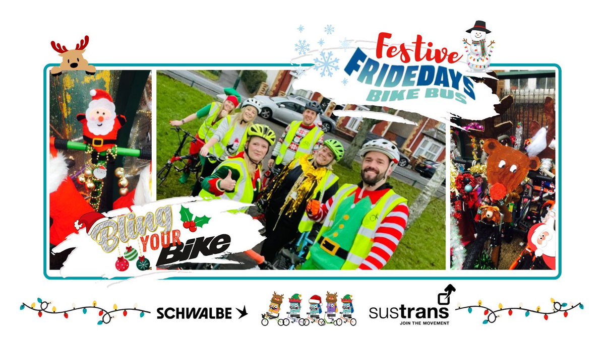 🎄 A FRideDays festive #BikeBus is the perfect way to celebrate the season and bring holiday cheer to the school run! Bling your bike, play some merry tunes 🎶, and share your festive photos with us! 🎅✨ 👉 Don’t forget to use #Fridaywecycle! @schwalbeUK @sustrans
