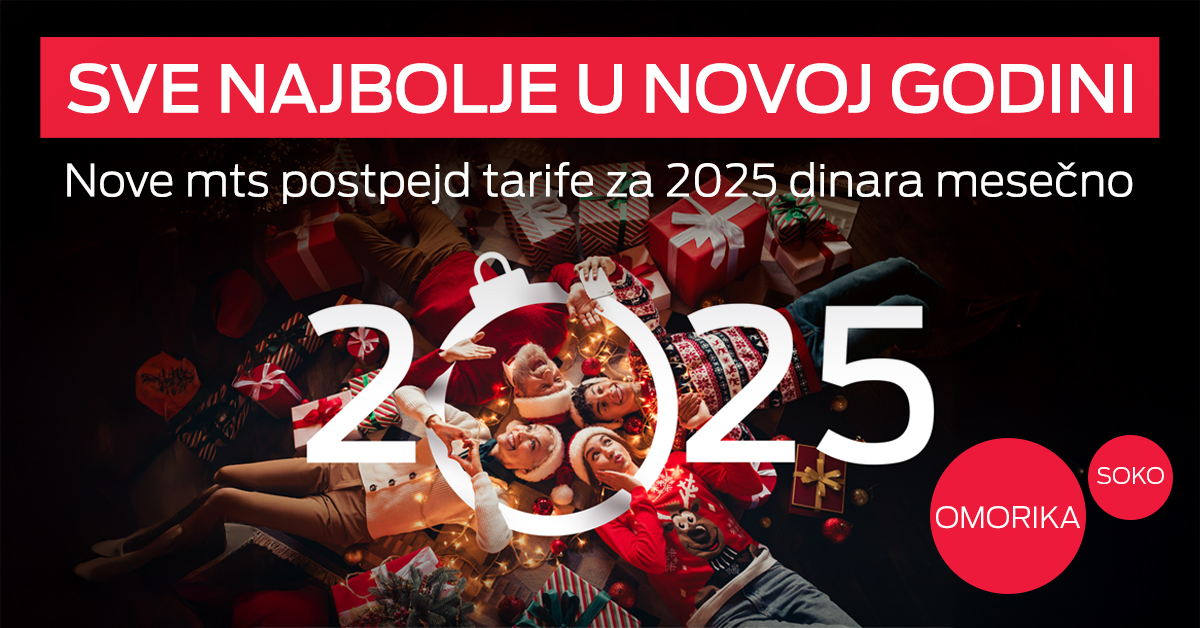 Praznične cene su stigle u mts. Izaberi Omorika ili Soko tarifu i ostvari pravo da na odabranu tarifu plaćaš mesečnu naknadu u iznosu od 2.025 dinara. mts.rs/Privatni/Mobil…