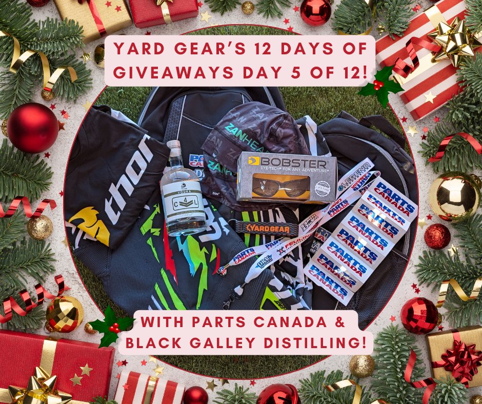 🎉🎄 Day 5 of 12 Days of Giveaways! 🎄🎉

Today’s prize pack is brought to you by Parts Canada &amp; Black Galley Distilling! We've got an exciting lineup of prizes for our dirt bike enthusiasts, adventurers, and holiday spirits fans!

Visit our Facebook page to enter! Good Luck!🤞
