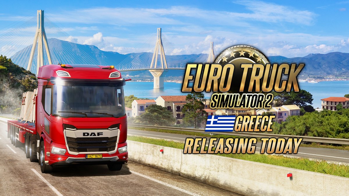 The Greece DLC for Euro Truck Simulator 2 releases at 7pm CET today! 🇬🇷 🙌

Learn more about our Special Live Stream, #CruisingGreece Event &amp; Heavy Cargo Pack DLC update at our release blogpost 🚛

Read more at: blog.scssoft.com/2024/12/greece…