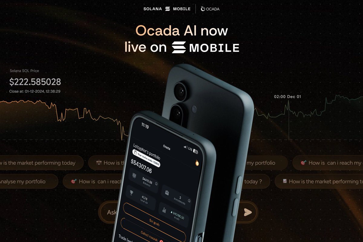 $OCADA is now available for all Solana Mobile holders! Analyze tokens, wallets and make smart trading moves using the most powerful AI agents! 🍊