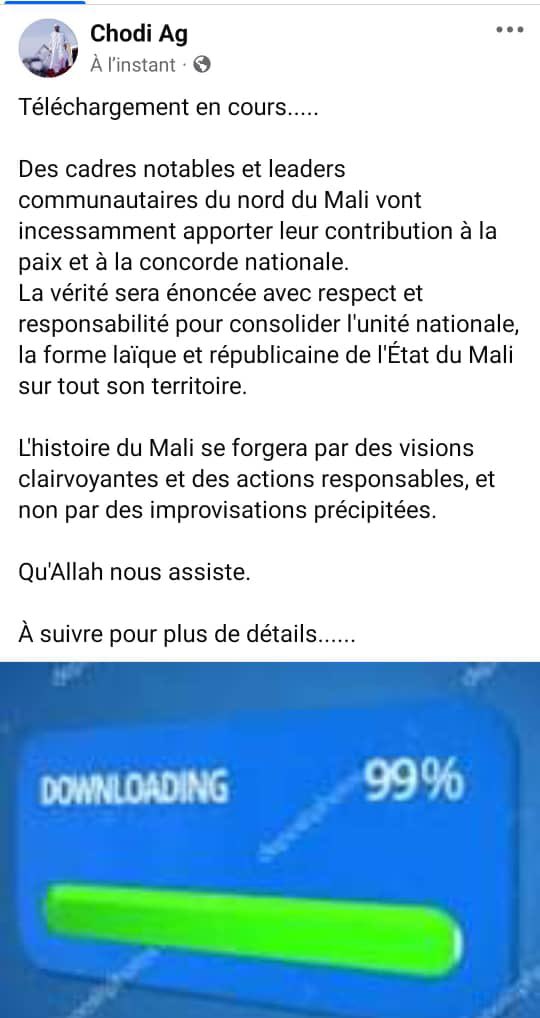 Les leaders et toutes nos communautés confondues, ont majoritairement choisi de soutenir notre État pour construire une paix durable dans notre pays.

Le monde s’en rendra bientôt compte: quelque chose de grand et porteur d’espoir est en préparation.
Restez connectés.
#MaliFort🇲🇱