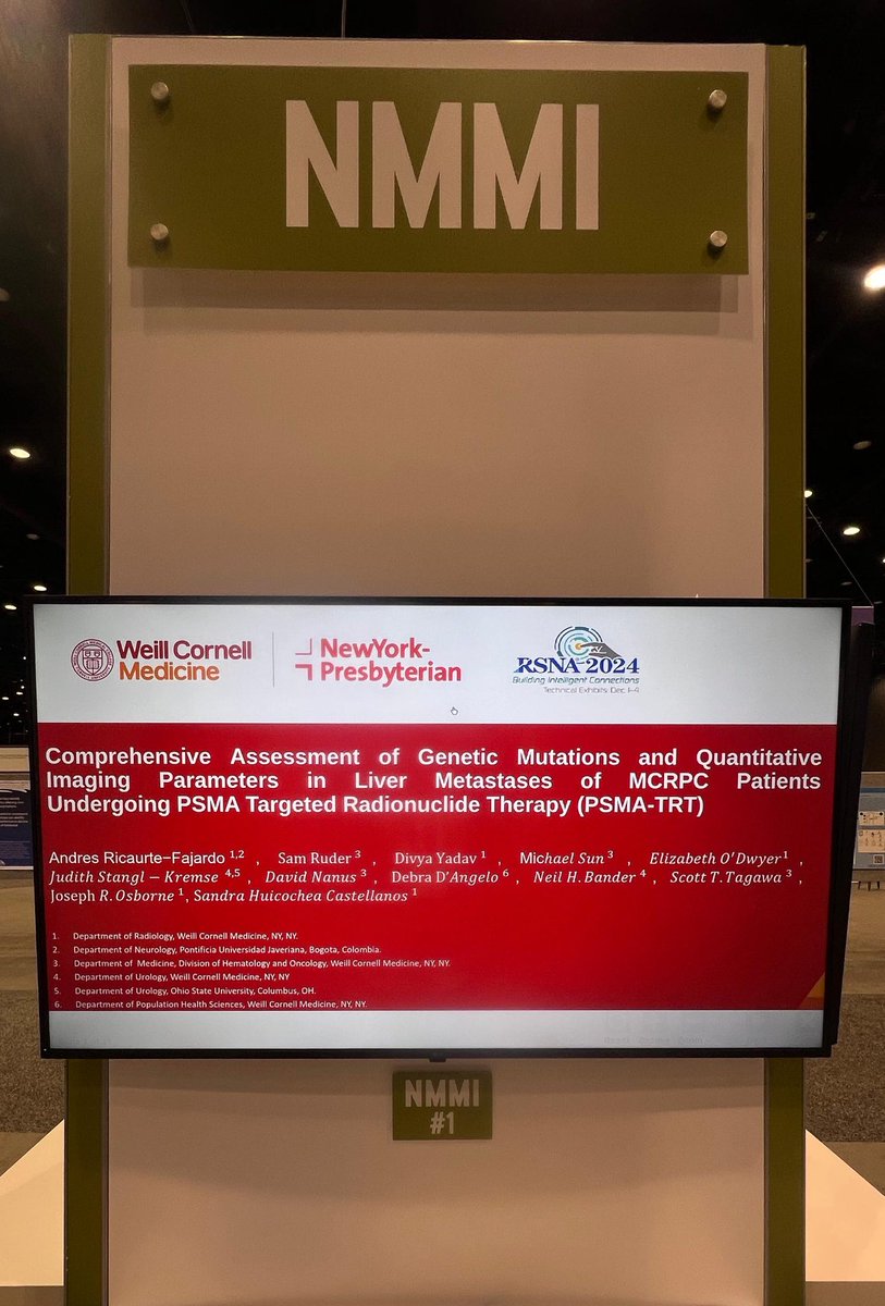WCM Molecular Imaging and Therapeutics (@molecularwcm) on Twitter photo Congrats to our very own <a href="/AndresRicaurte1/">Andres Ricaurte Fajardo</a> and <a href="/idivyaMD/">Divya Yadav MD</a> on their #RSNA2024 presentation showcasing our collaborative work with <a href="/WCMGUcancer/">WCM GU Cancer</a> on mCRPC with liver mets highlighting the role of genetic mutations, imaging markers and PSMA-TRT in driving personalized care <a href="/WCMRadiology/">Weill Cornell Medicine Radiology</a> Congrats to our very own <a href="/AndresRicaurte1/">Andres Ricaurte Fajardo</a> and <a href="/idivyaMD/">Divya Yadav MD</a> on their #RSNA2024 presentation showcasing our collaborative work with <a href="/WCMGUcancer/">WCM GU Cancer</a> on mCRPC with liver mets highlighting the role of genetic mutations, imaging markers and PSMA-TRT in driving personalized care <a href="/WCMRadiology/">Weill Cornell Medicine Radiology</a>