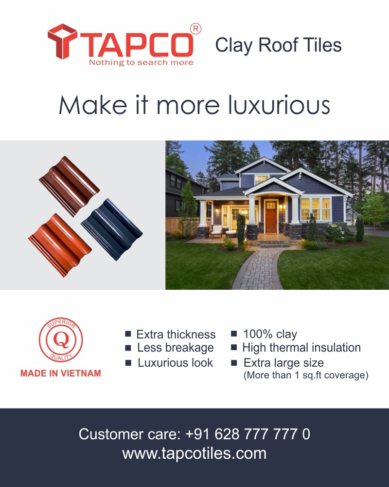 Vietnam made luxurious clay roof tiles from TAPCO. Extra thickness, more coverage, high thermal resistance, luxurious look.

For all business inquiries, Please reach out to us
+91 9388773717
Visit - tapcotiles.com
.
.
.
.
.
#TapcoTiles #ClayRoofTiles #LuxuryRoofing