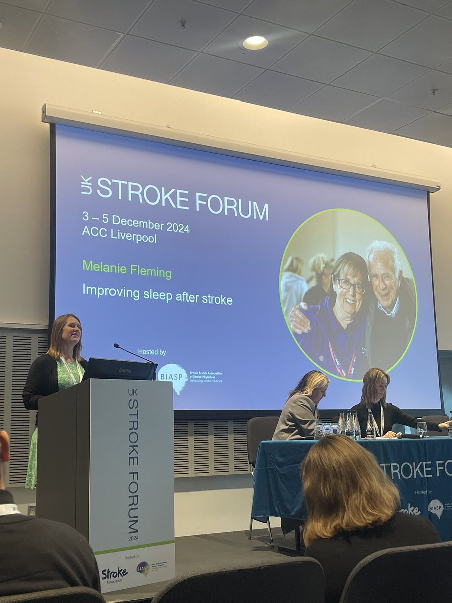 OxfordStrokeRRH's tweet photo. Our very own Dr Melanie Fleming (@Mels_Science) giving a talk on Improving Sleep after Stroke during the Sleep and fatigue after stroke session @UKStrokeForum 

Well done 👏🏼

#UKSF24 #sleepandstroke https://t.co/3kmyqKTmUy
