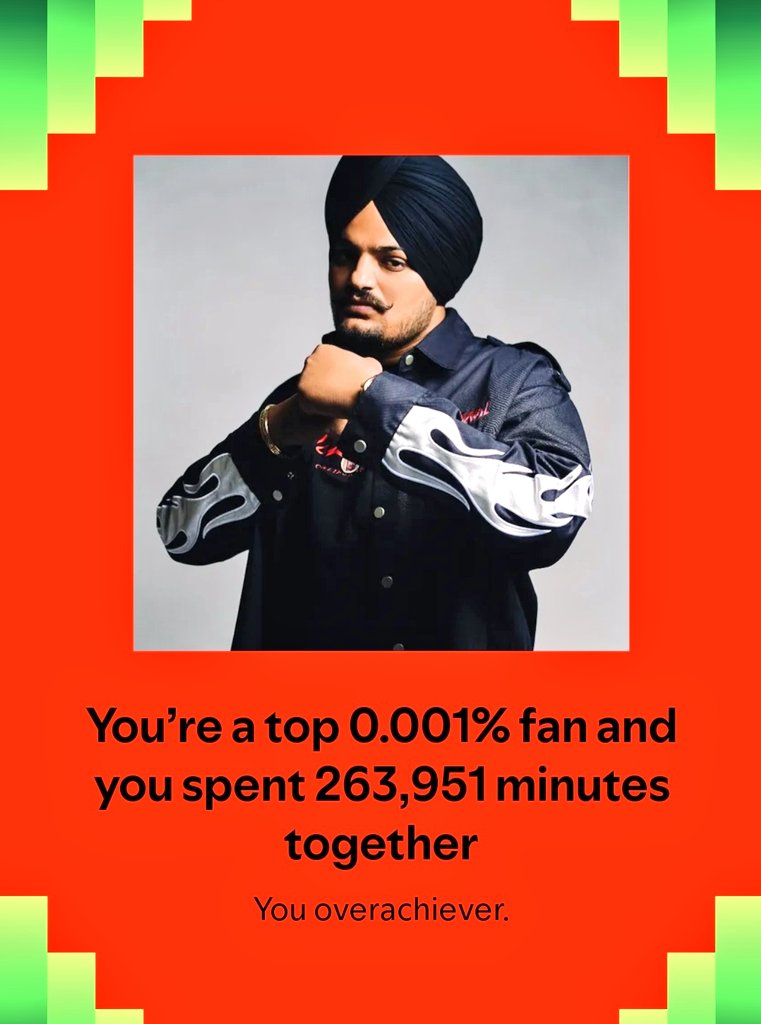 It's always an Honour &amp; Feel special to listen to your music,
Love You loadsss !!! 🕊👑

MY #SpotifyWrapped2024  :      MINUTES  LISTENED  270,989

Top Artist  #SidhuMoosewala 
#SpotifyWrapped 

#Justiceforsidhumoosewala 🙏🏼