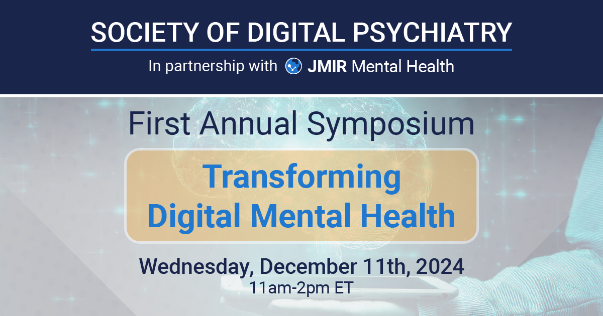 Pamela Thomas (@pamelatucl) on Twitter photo The Society of Digital Psychiatry’s has it's inaugural Symposium on Dec 11, 4PM BST! Delighted to be presenting my research on digital interventions in eating disorders.  Join us for this free event.
To Register: landingpage.jmirpublications.com/transforming-d…
#DigitalMentalHealth #SODPSymposium The Society of Digital Psychiatry’s has it's inaugural Symposium on Dec 11, 4PM BST! Delighted to be presenting my research on digital interventions in eating disorders.  Join us for this free event.
To Register: landingpage.jmirpublications.com/transforming-d…
#DigitalMentalHealth #SODPSymposium