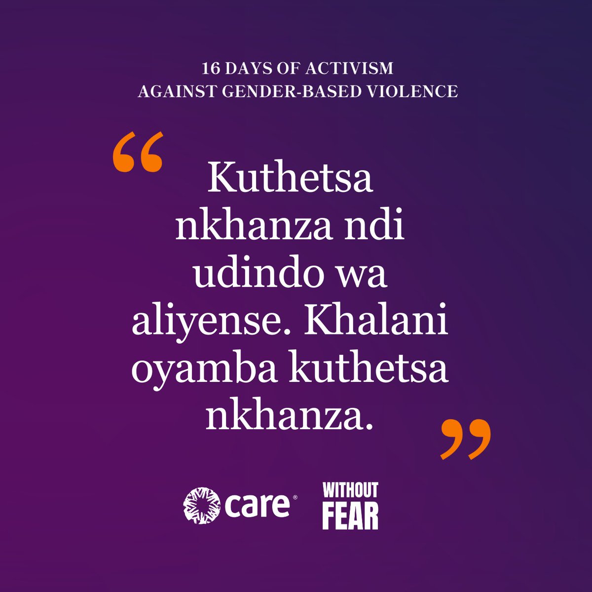CAREIntMalawi's tweet image. Kuthetsa nkhanza ndi udindo wa aliyense. Khalani oyamba kuthetsa nkhanza. 

#WithoutFear #EndGBV #16DaysOfActivism