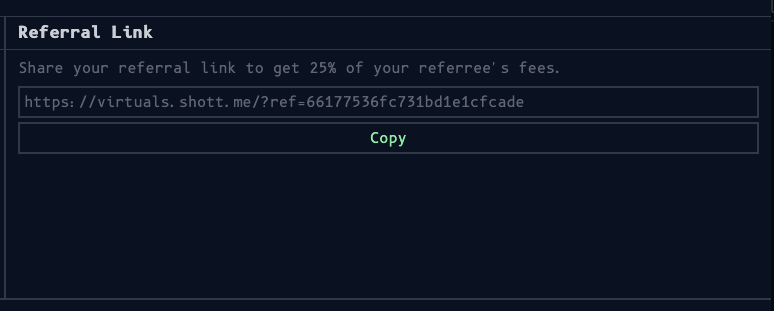 Referral link is now available on our web app for virtuals.
Get 25% of your referree's fees by making them use your link!