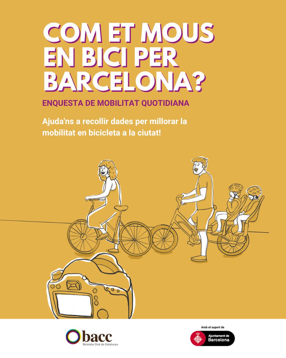 📢 Des del #BACC volem saber quins són els teus hàbits amb bicicleta. El següent formulari forma part de la Radiografia Ciclista de Barcelona que realitzem anualment per conèixer l'ús dels carrils bici a la ciutat. 

📝 forms.gle/VfXuP2fLQeSJUQ… 👀

Moltes gràcies 🫶