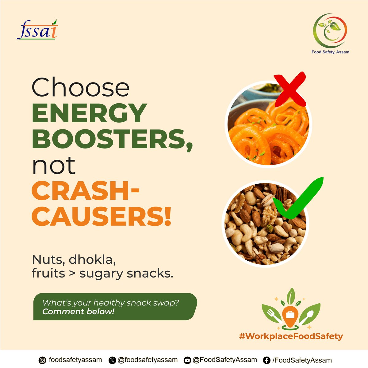 foodsafetyassam's tweet image. Fuel your day the right way! 💪🍎 

Swap sugary snacks for energy-boosting options like nuts, fruits, or dhokla. 

What’s your go-to healthy snack? Share with us in the comments!

#healthysnacks #avoidsurgery #EnergyBooster #foodsafety @himantabiswa @CMOfficeAssam @mygovassam