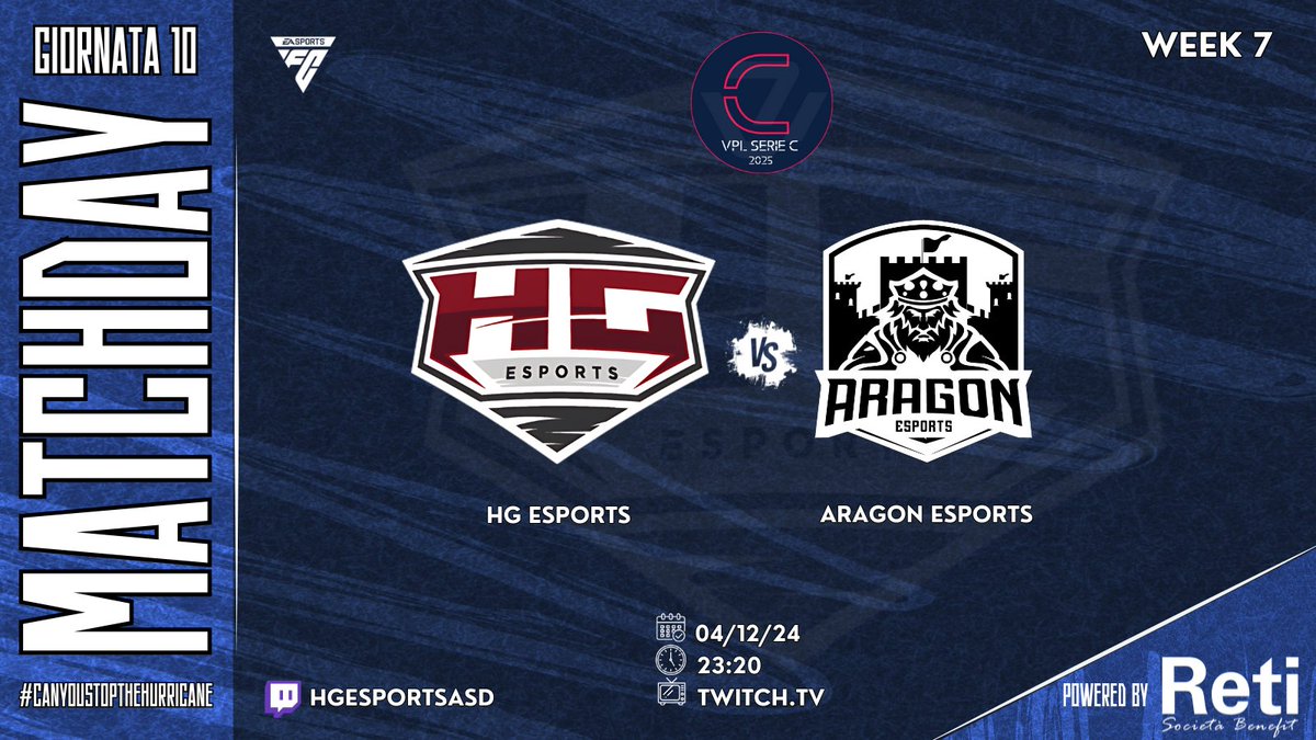 HGEsportsASD's tweet photo. ⚽️Matchday🏟️
🏆BTW Serie Élite 5° Giornata
🆚#LeonEsports ⏰22:40
🏆LNPC Serie A 13° Giornata
🆚#FCBarcellini ⏰23:00
🏆VPL Serie C 10° Giornata
🆚#AragonEsports⏰ 23:20
#HGEsports #VPL #HereWeAreHG #Esports #GamingCommunity #GameOn #CanYouStopTheHurricane https://t.co/ZvVuGmUFVG