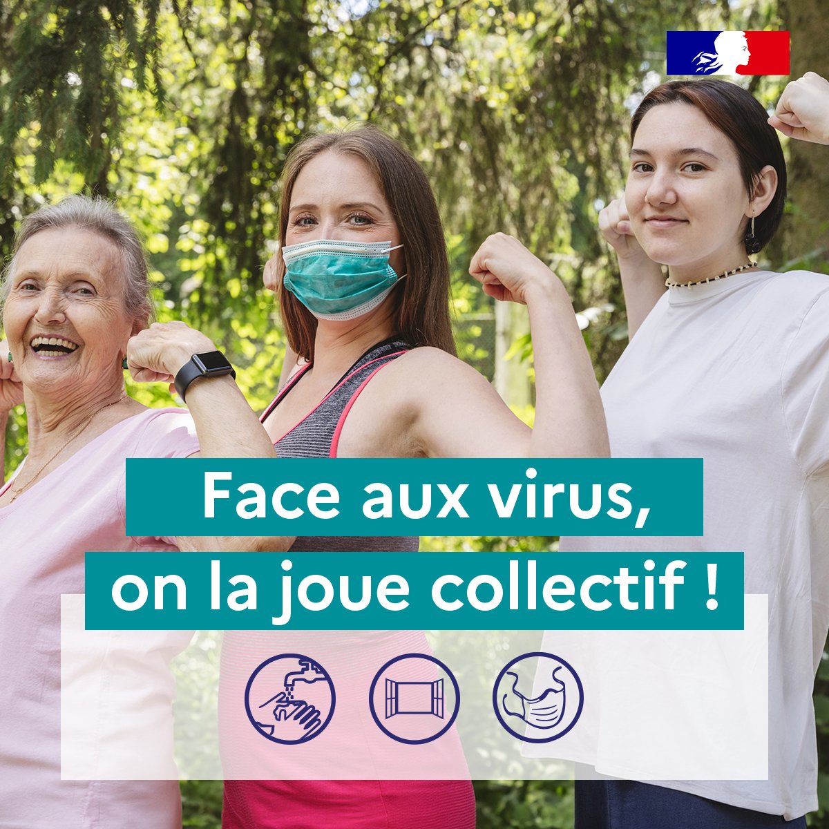 #GestesBarrières | Face aux virus, on la joue collectif !

Pour se protéger des virus, 3 gestes simples : se laver les mains, aérer régulièrement, porter un masque en cas de symptômes.

Plus d'informations 👉 sante.fr/gestes-barrier…
