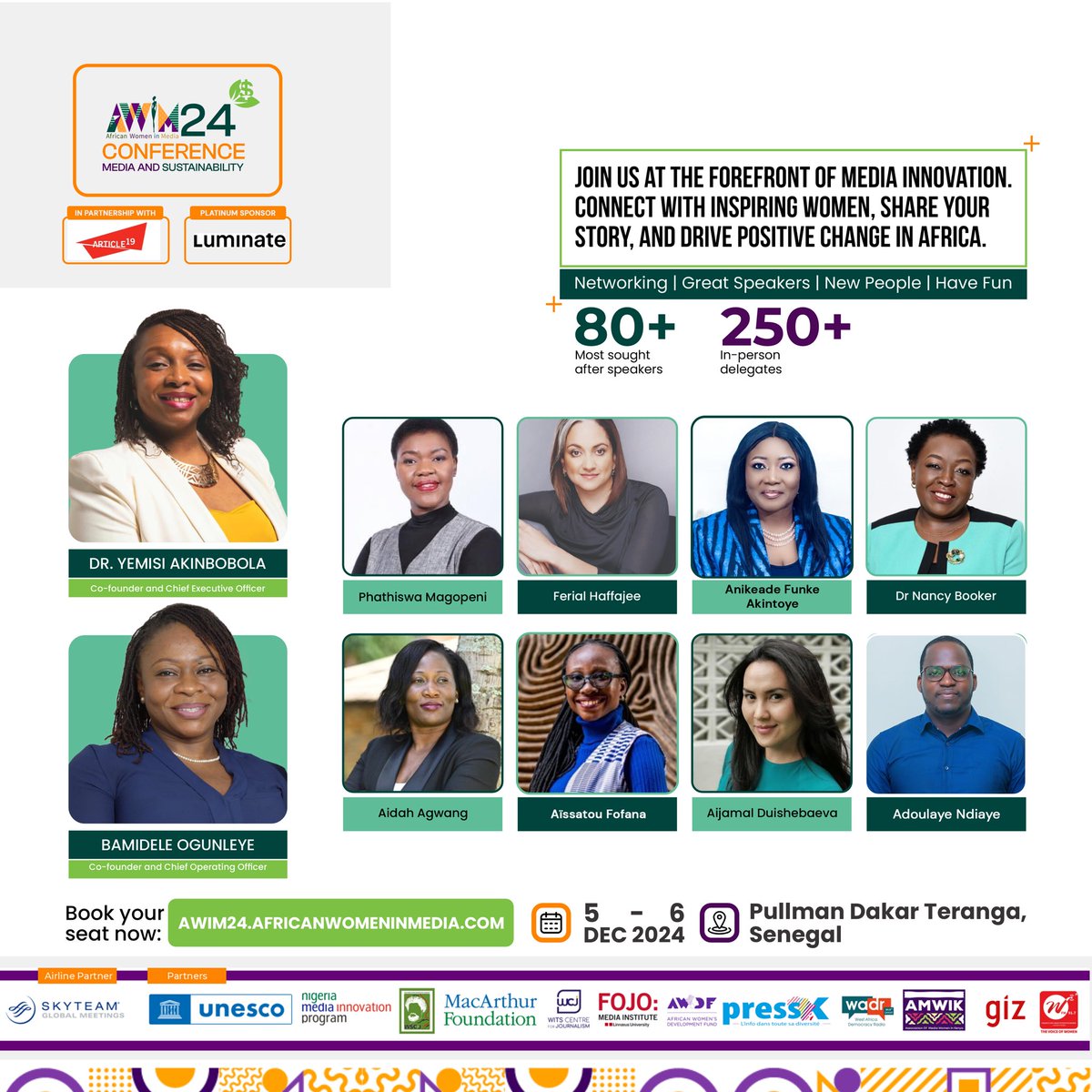 RealAWiM's tweet photo. The African Women in Media Annual Conference is just hours away!

Happening 5–6 December 2024 at the Pullman Dakar Teranga, Senegal, #AWiM24 brings together 250+ attendees and 80+ sought-after speakers, including leaders and visionaries shaping the future of media and sustainability.

#AWiM24 #WomenInMedia #EmpowermentThroughMedia