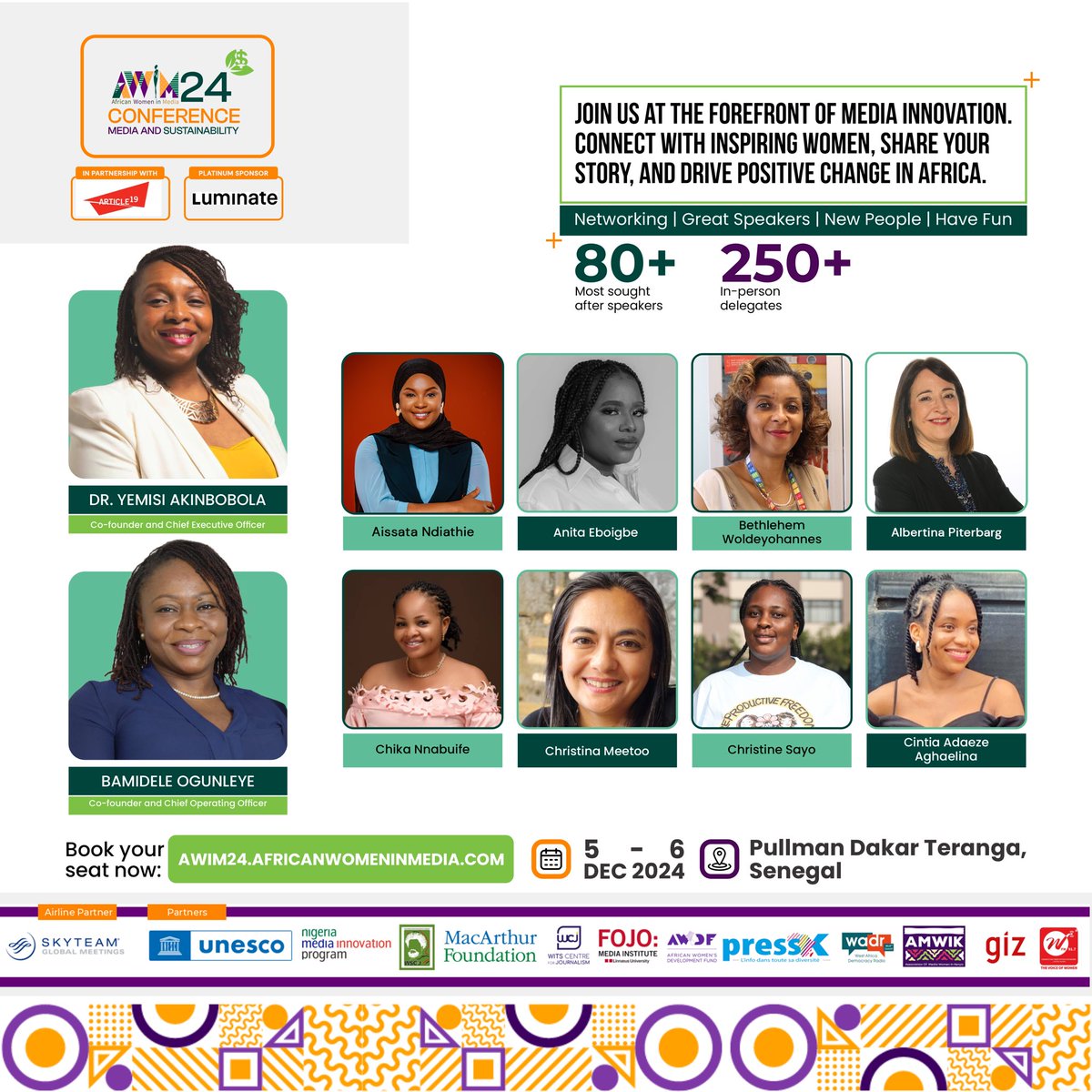 RealAWiM's tweet photo. The African Women in Media Annual Conference is just hours away!

Happening 5–6 December 2024 at the Pullman Dakar Teranga, Senegal, #AWiM24 brings together 250+ attendees and 80+ sought-after speakers, including leaders and visionaries shaping the future of media and sustainability.

#AWiM24 #WomenInMedia #EmpowermentThroughMedia