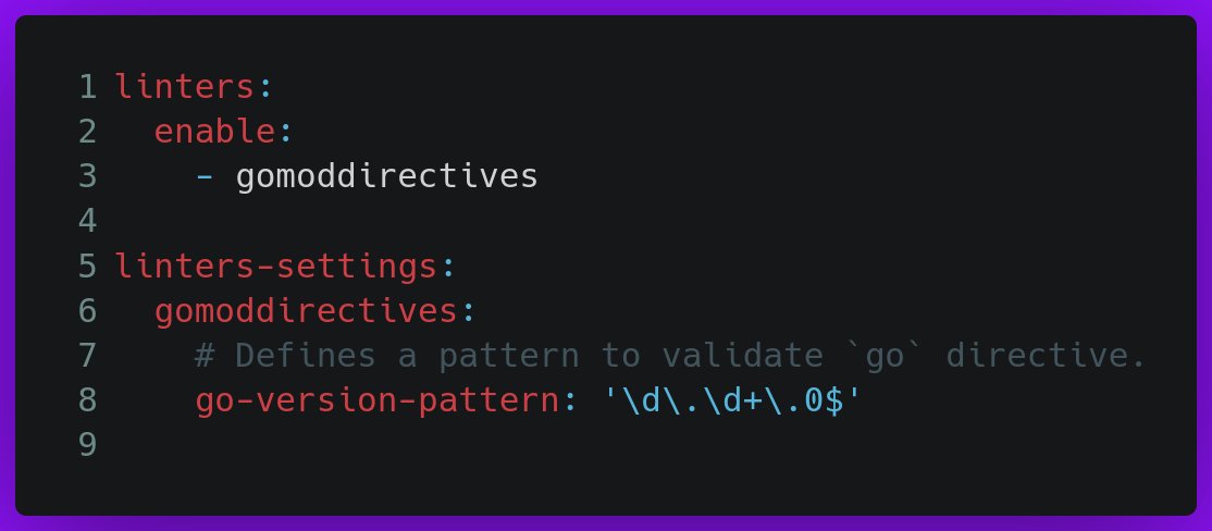 ludnadez's tweet image. `gomoddirectives` new option: forces the usage of patch 0 (1.22.0) or go family (1.22) as min go version.
github.com/ldez/gomoddire…
This feature will be available in the next version of golangci-lint (v1.63).
Support my work: bento.me/ldez
#golang #golangcilint