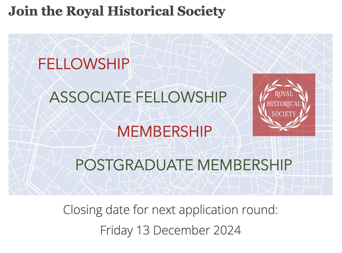 If you'd like to join @royalhistsoc as a Fellow, Associate Fellow, Member / PGR Member, we welcome applications at any time bit.ly/45lOzr0 

Membership is for #History professionals in HE - worldwide, at all career stages - and in related sectors. Next deadline: 13 Dec.