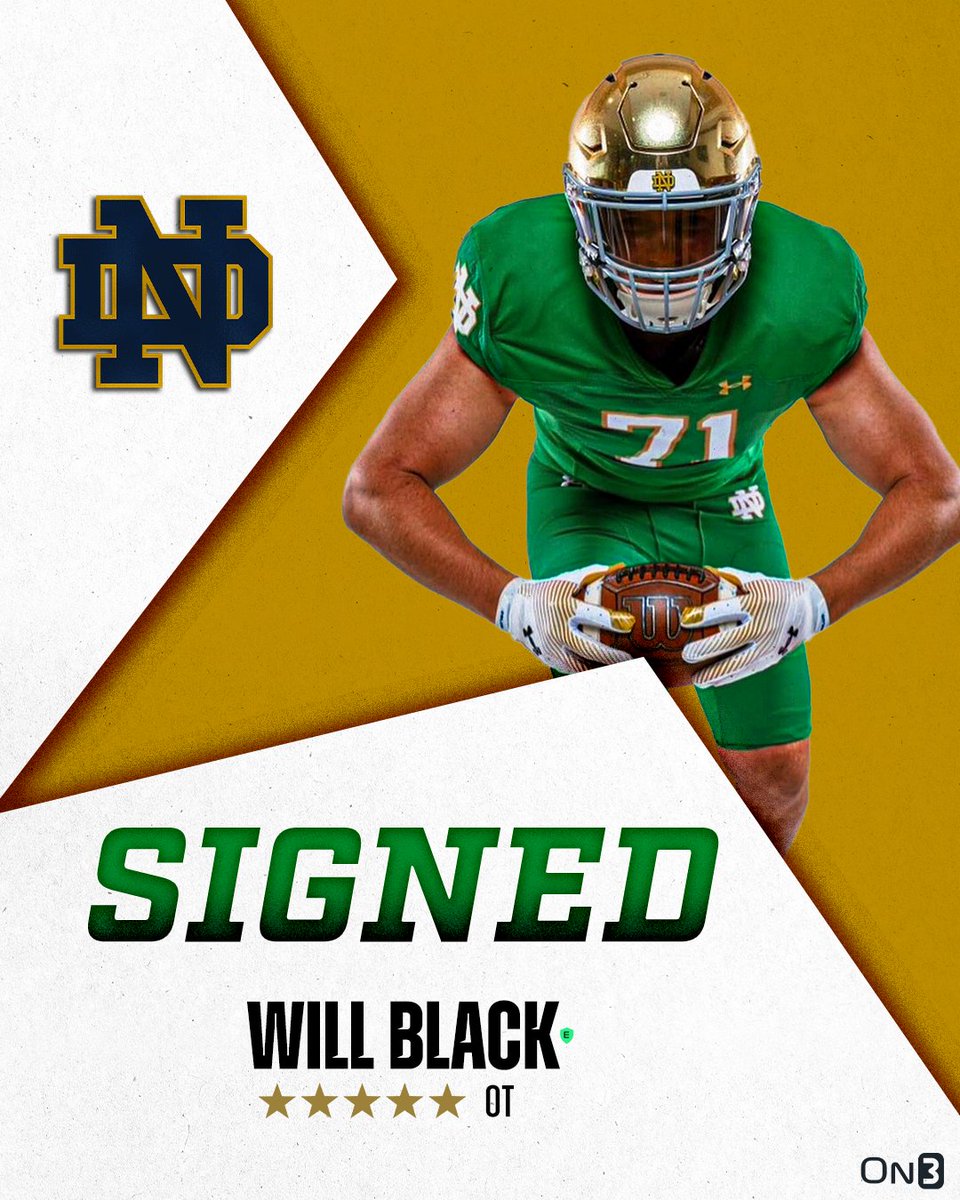 Five-star OT Will Black has signed with Notre Dame🍀

on3.com/news/will-blac…