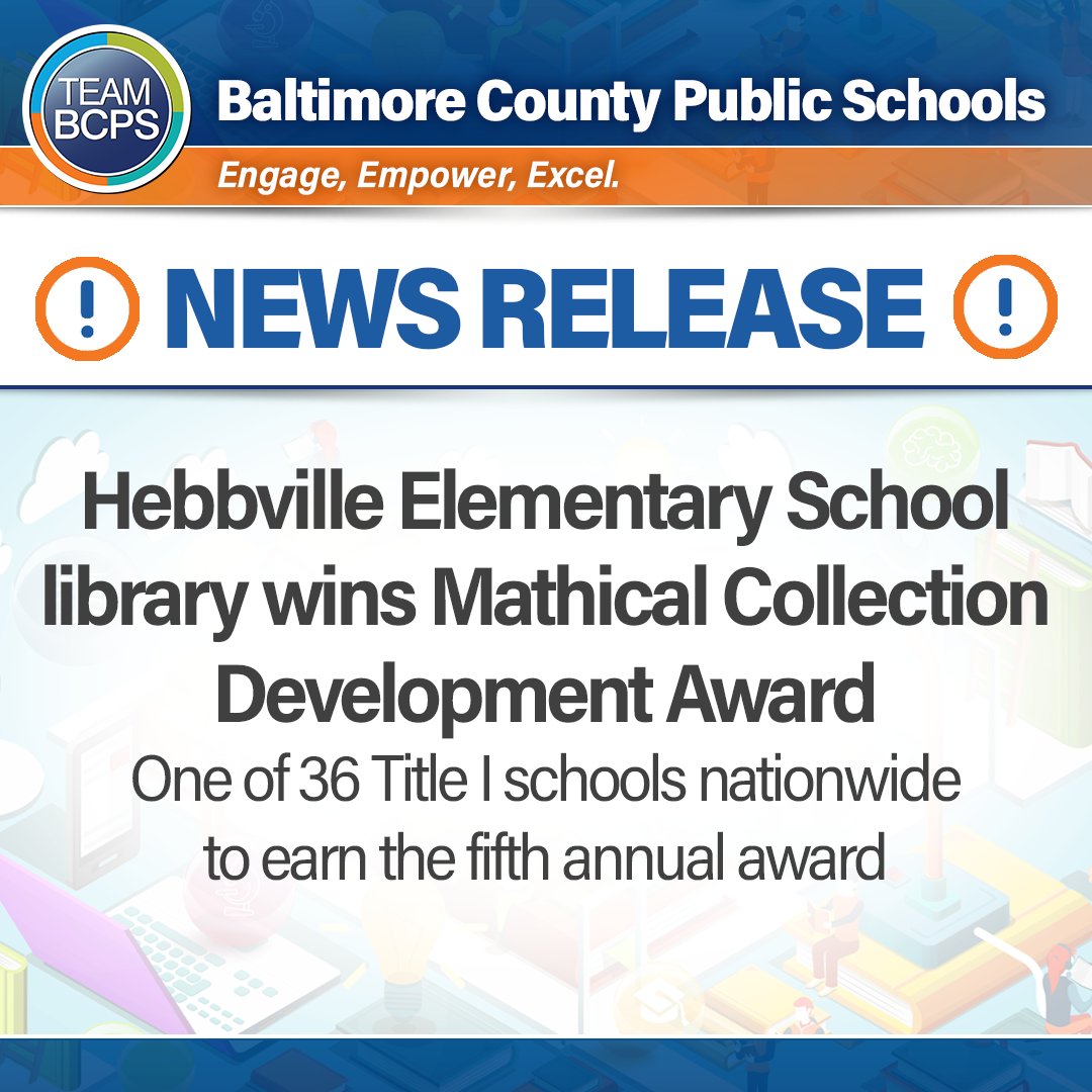 Baltimore County Public Schools (@baltcops) on Twitter photo 📚 As a recipient of the Mathical Collection Development Award, <a href="/HebbvilleES/">Hebbville Elementary School</a> will receive an $850 grant to expand its collection of fiction and nonfiction books related to mathematics!
News Release ➡ ow.ly/19wp50Ukmxo 📚 As a recipient of the Mathical Collection Development Award, <a href="/HebbvilleES/">Hebbville Elementary School</a> will receive an $850 grant to expand its collection of fiction and nonfiction books related to mathematics!
News Release ➡ ow.ly/19wp50Ukmxo