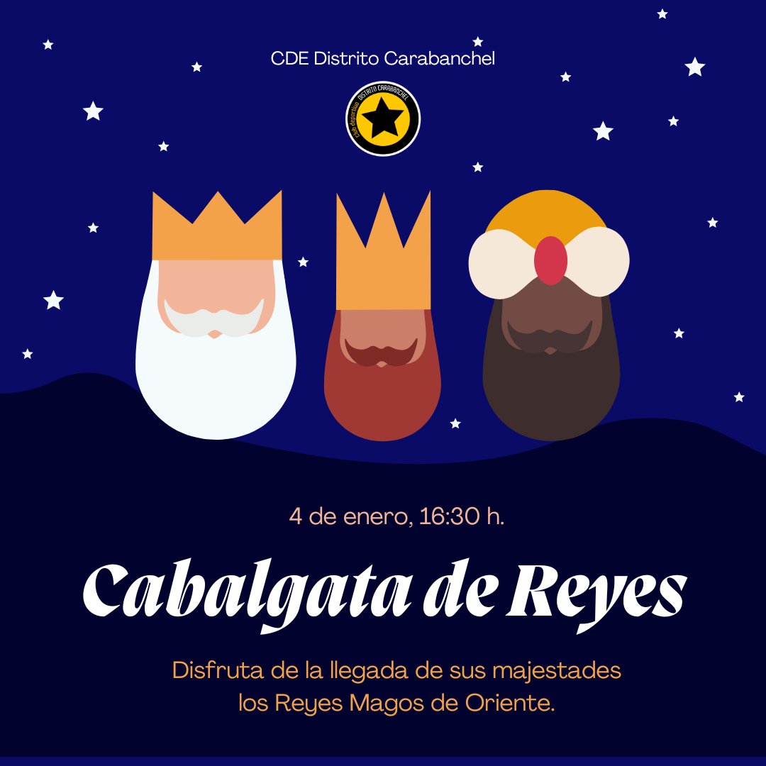 cd_carabanchel's tweet image. 🎄✨ ¡Grandes noticias! 🎉
Este año tendremos el honor de participar en la Cabalgata de Reyes Magos del Distrito de Carabanchel. 🤴🎁
Estamos muy emocionados de formar parte de esta mágica tradición que llena de ilusión a grandes y pequeños. 🌟
¡No te lo pierdas! 🥳