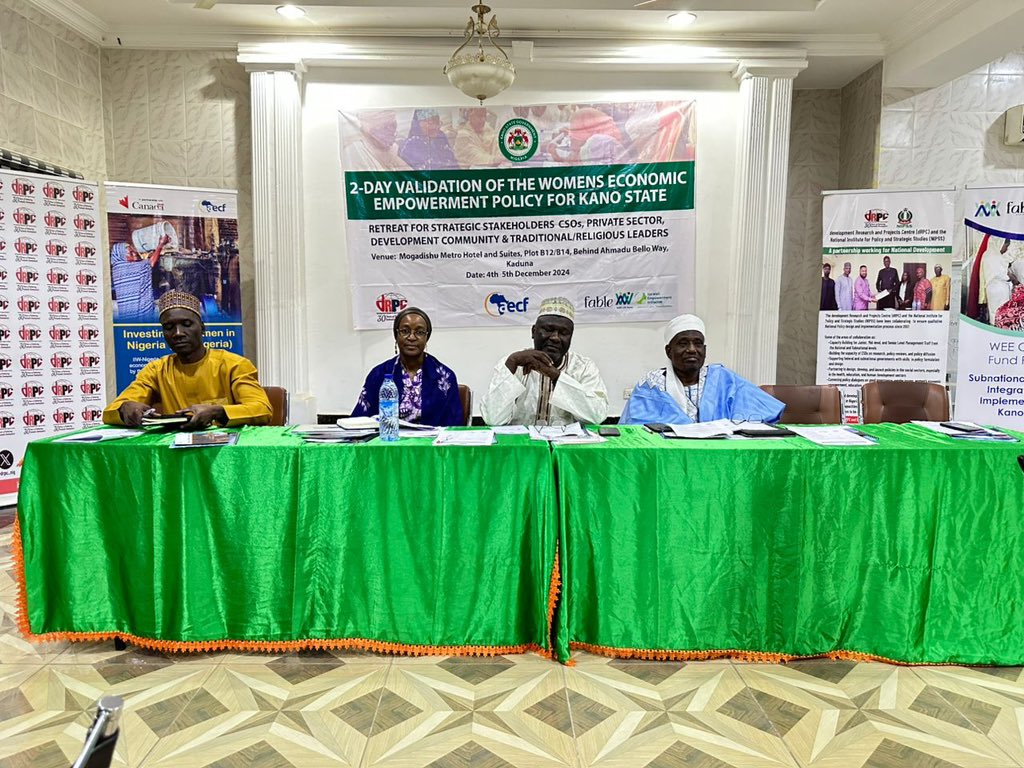 fableadvisory's tweet photo. Dr. Umar Musa, Acting Director of Research at NIPSS Kuru, Hajiya Amina Hanga, Executive Secretary @IWEIng &amp; Royal Father Balarabe Surajo, Wamban Karaye are present at the retreat for the validation of the Women’s Economic Empowerment policy.

#WEEliftNaija https://t.co/awPB05KTzM