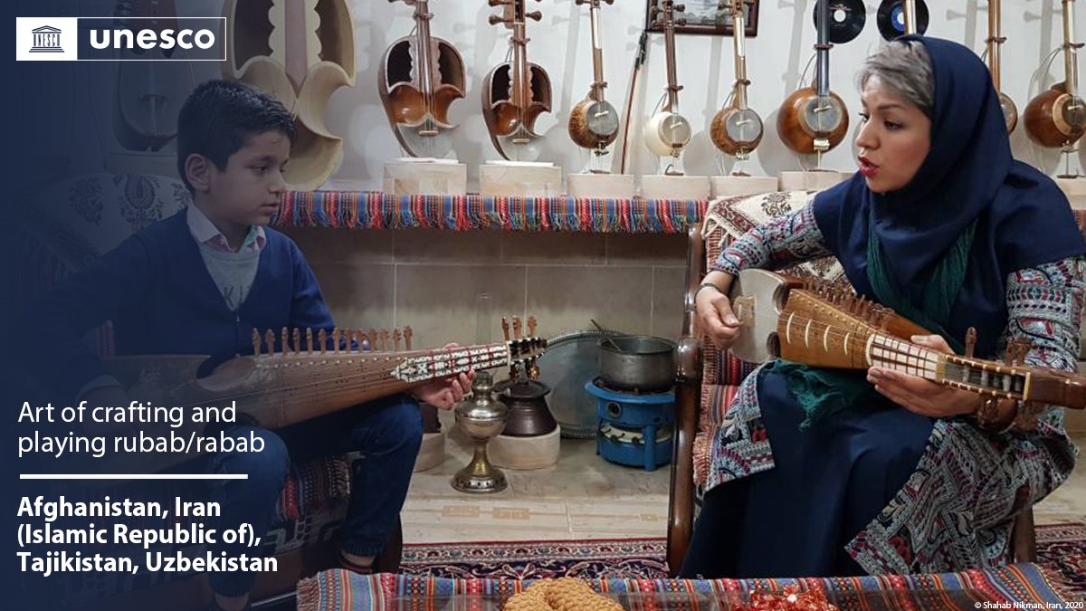 🔴 BREAKING

New inscription on the #IntangibleHeritage List: Art of crafting and playing rubab/rabab, #Afghanistan🇦🇫, Islamic Republic of #Iran🇮🇷, #Tajikistan🇹🇯, #Uzbekistan🇺🇿.

Congratulations!

unes.co/19ich #LivingHeritage