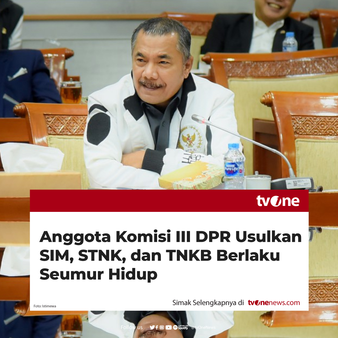 Anggota Komisi III DPR Sarifuddin Sudding mengusulkan agar surat izin mengemudi (SIM), surat tanda kendaraan bermotor (STNK), dan tanda nomor kendaraan bermotor (TNKB) berlaku seumur hidup.

Hal itu disampaikan dalam rapat dengar pendapat antara Komisi III DPR bersama Kepala