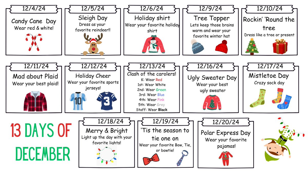 NPKEagles's tweet photo. 🎄✨ 13 Days of December Dress-Up Fun! ✨🎄

Don’t forget, Norton Park families: Our festive 13 Days of December dress-up days are in full swing! Check the calendar to join the fun and spread the holiday cheer. 🎅❄️

Let’s make this season merry and bright! 🌟

 #13DaysOfDecember https://t.co/LNniSwfq9x