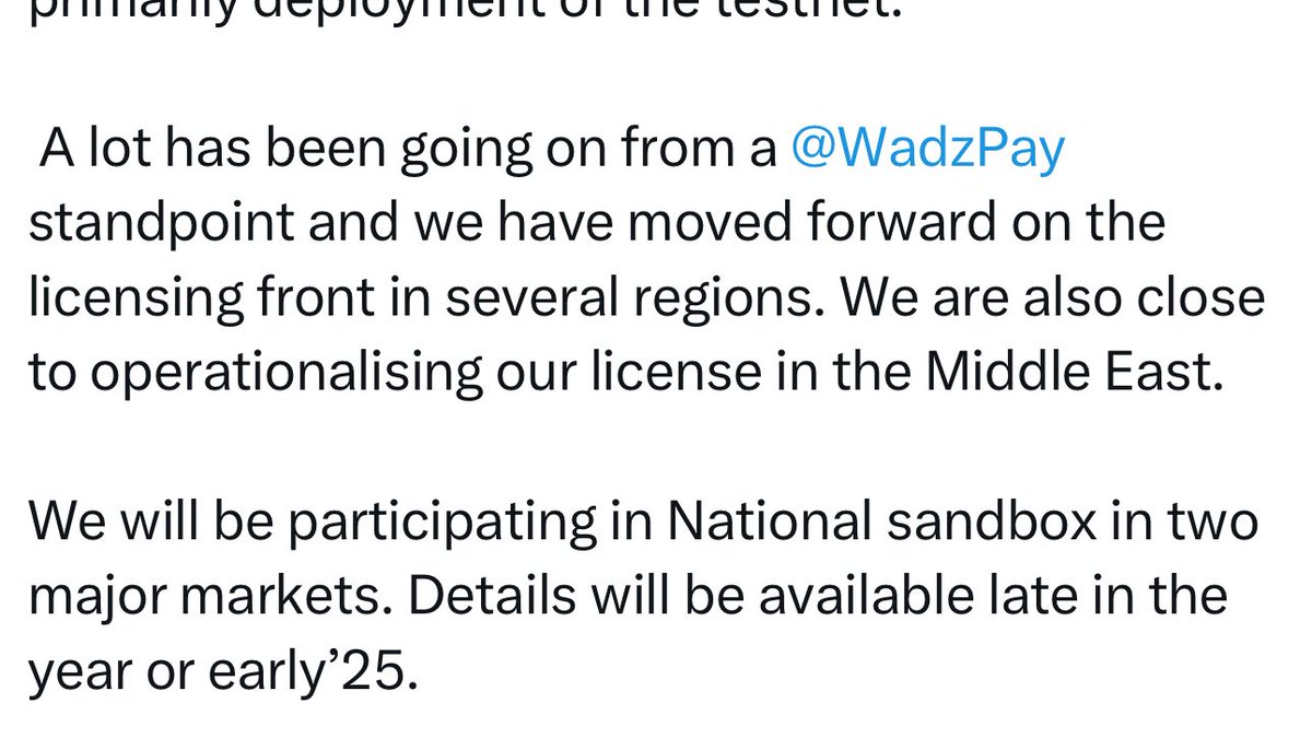 $WTK

Long time no speak 🤣

I am very excited to see the national sandboxes in major markets that wadzpay will be participating in! 

And regulations I am hoping we see these over the line soon.