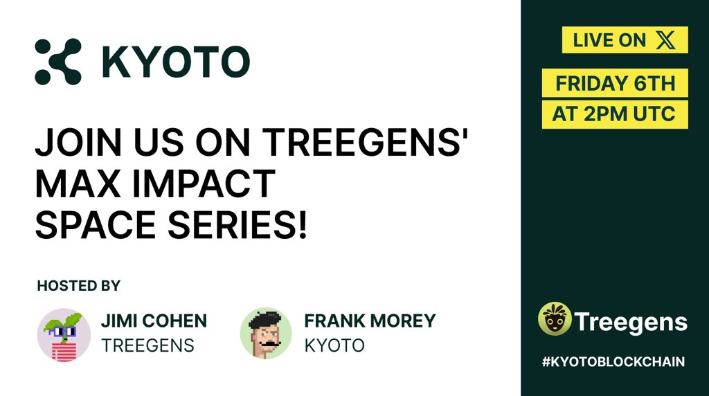 🚀🔈Join our co-founder, @Inner_Ape on Friday’s MAX IMPACT session hosted by <a href="/thetreegens/">Treegens🌳$TGN TreeGE Aug 9th</a> founder, <a href="/JimiCohen/">Jimi.tgn</a>! 🌱🟢

Mark your calendars #Kyotees!👇

x.com/i/spaces/1nAJE…