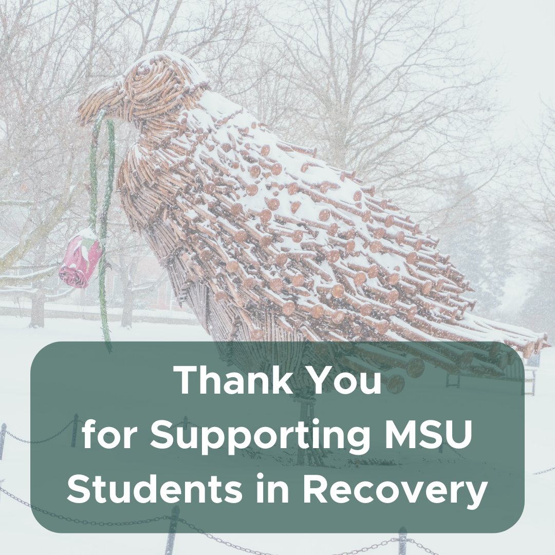 MSU_Recovery's tweet photo. Thank you for all of the donations that helped us reach our #GivingTuesday goal in support of students in recovery and to Chris Anthony &amp; Anonymous for your thoughtful and timely contributions!

https://t.co/mrzEplTHYd

#CollegiateRecovery https://t.co/p2qFTRaFrP