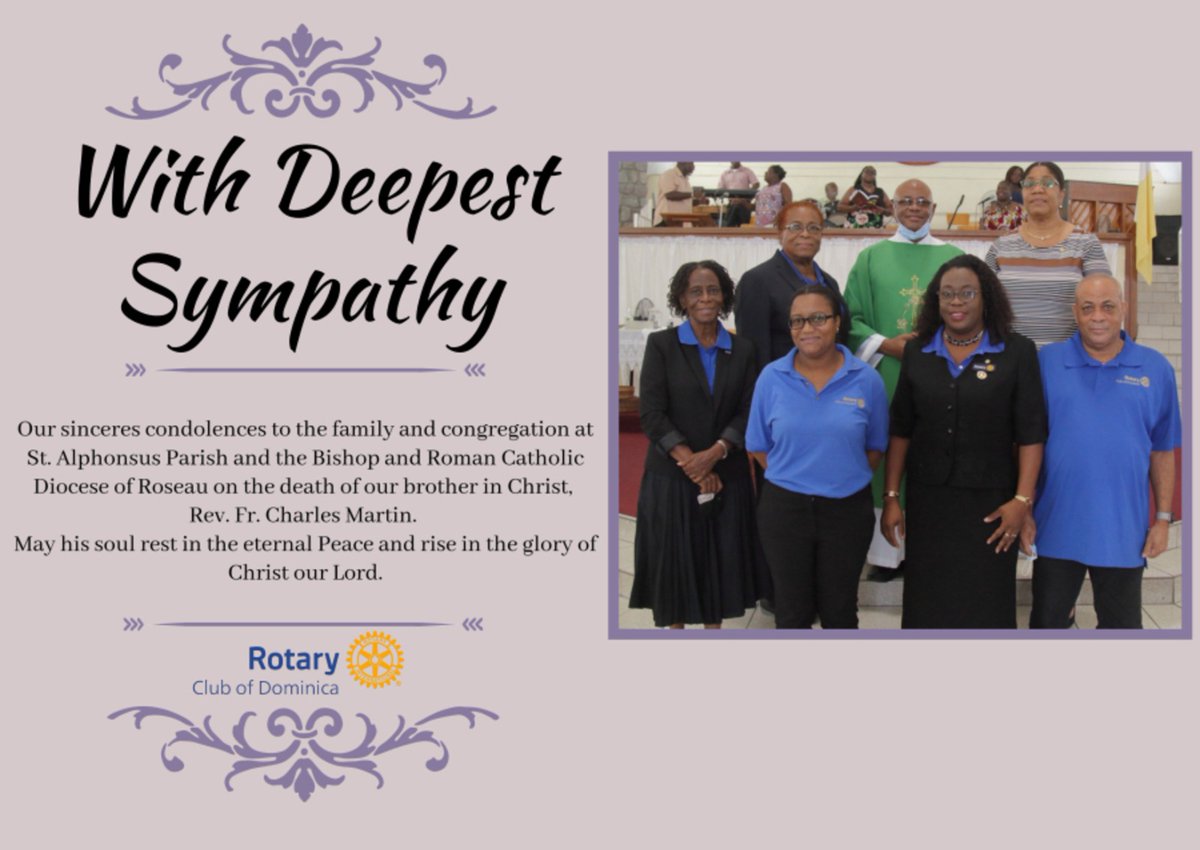 RotaryDominica's tweet photo. The Board and Membership of the Rotary Club of Dominica extend our deepest condolences to the Roman Catholic Diocese of Roseau, the family and friends of Reverend Father Charles Martin. 

May his soul rest in peace. 🕊️ https://t.co/5Py1HMV4Uq