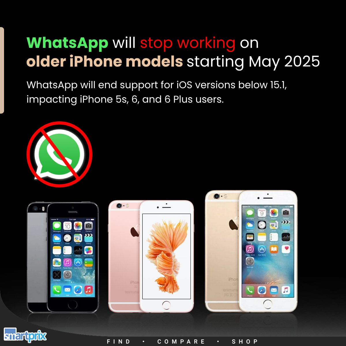 Smartprix's tweet photo. WhatsApp will soon stop working on these three iPhones starting May next year

#WhatsApp #iPhone #NotSupported https://t.co/R6RwulaOjN