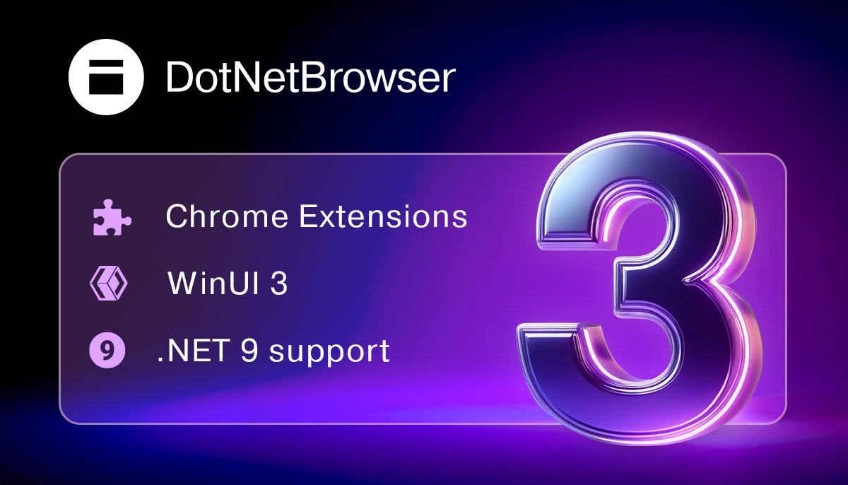 DotNetBrowser's tweet image. 🛠️ DotNetBrowser 3.0.0 is officially launched!
Here’s what’s new in this release:
• WinUI 3 (@Windows)
• Chrome Extensions (@ChromiumDev)
• .NET 9 support (@dotnet)
🔗 Learn more: links.teamdev.com/3-0-0
🆓 Get a free 30-day trial: bit.ly/dnfr