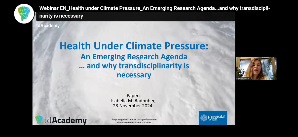 Isabella Radhuber (@iradhuber) on Twitter photo Have a look at our Webinar Video:🌪️Amid rising extreme weather events, how could transdisciplinary climate and health research help?🌍Find my presentation here👉🏽td-academy.org/en/tdacademy/u…
With Amelia Fiske & <a href="/BPrainsack/">Barbara Prainsack (@bprainsack@c.im)</a>
#climateandhealth #extremeweather #flooding <a href="/tdAcademy_org/">tdAcademy</a> Have a look at our Webinar Video:🌪️Amid rising extreme weather events, how could transdisciplinary climate and health research help?🌍Find my presentation here👉🏽td-academy.org/en/tdacademy/u…
With Amelia Fiske & <a href="/BPrainsack/">Barbara Prainsack (@bprainsack@c.im)</a>
#climateandhealth #extremeweather #flooding <a href="/tdAcademy_org/">tdAcademy</a>