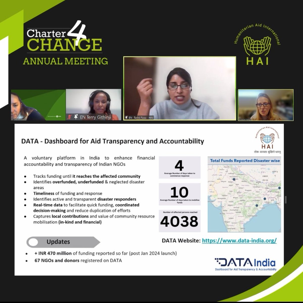 HAI convened a session on <a href="/Data_India23/">DATA India</a> at the <a href="/Charter4Change/">Charter4Change</a> Annual Meeting, highlighting the importance of aid transparency and the need for reporting sector-wise financial data. #DATAIndia is a novel initiative by HAI. #c4c #AidTransparency #humanitarianAidInternational