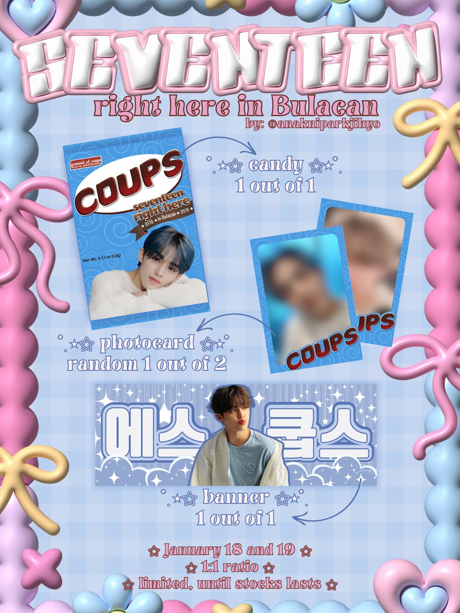 anakniparkjihyo's tweet image. °•☆ Seventeen Right Here in Bulacan freebies ☆•° 

☆ like and rt to spread
☆ 1:1
☆ open for donations, just dm! 
☆ show any voting proofs for svt on d-day to get extra gift &amp;lt;3

See you on Jan 18-19 Carats! 💎

#SEVENTEEN_RIGHT_HERE_IN_BULACAN #scoups #jeonghan 
#SEVENTEEN
