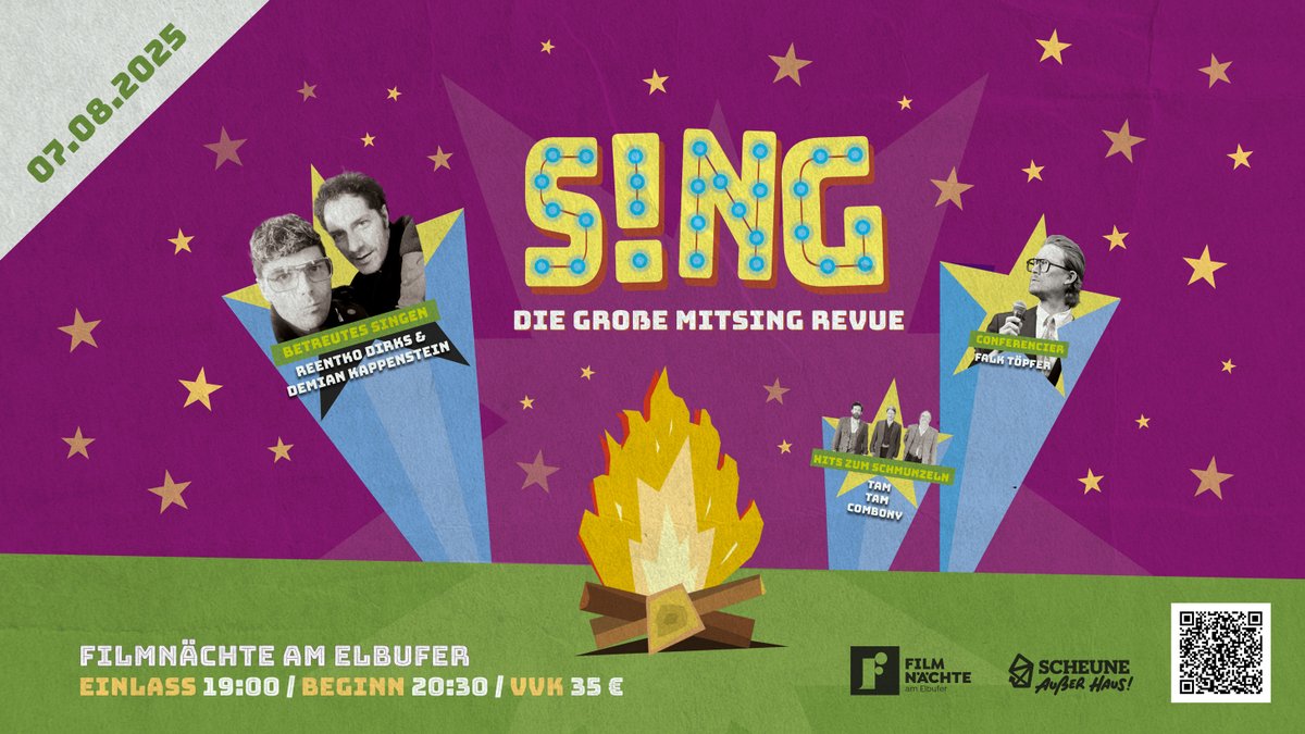S!NG 2025 (Filmnächte am Elbufer) + Betreutes Singen (Schauburg Dresden) Tickets Januar-April 2025 sind ab jetzt im Vorverkauf! 🎟️🎟️🎟️ scheune.org/?q=mitsing&akt… Wir sehen uns heute Abend (Kulturpalast)! 20:00 Uhr (Einlass ab 19:00 Uhr) #Konzerte