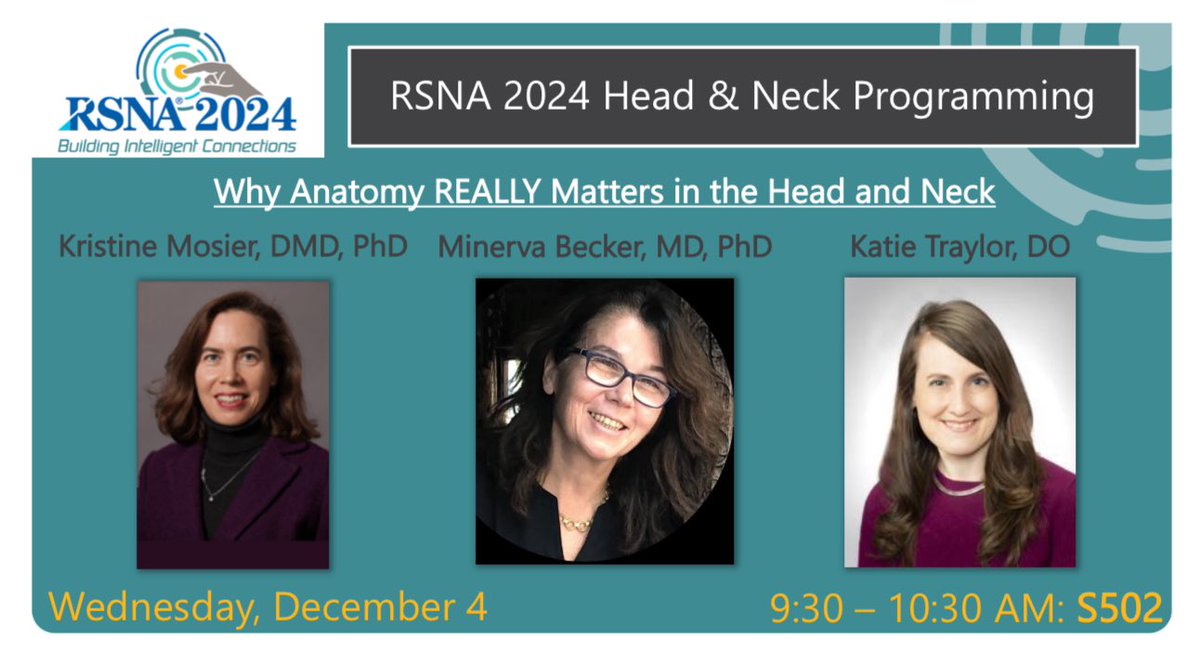 Hillary Kelly, MD (@hillaryrkelly) on Twitter photo Day 4 #RSNA24 with another all-star lineup of #HNRad experts! Anatomy is 95% of the battle in Head & Neck- come learn what you absolutely MUST know about the pharynx, larynx & parapharyngeal space in this high yield session!
Moderated by <a href="/SalmanQureshiDr/">Salman Qureshi</a> in S502 at 9:30am today Day 4 #RSNA24 with another all-star lineup of #HNRad experts! Anatomy is 95% of the battle in Head & Neck- come learn what you absolutely MUST know about the pharynx, larynx & parapharyngeal space in this high yield session!
Moderated by <a href="/SalmanQureshiDr/">Salman Qureshi</a> in S502 at 9:30am today