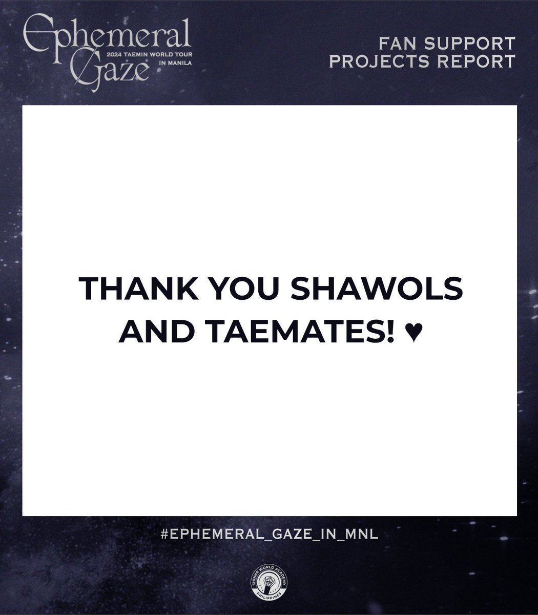 ✨Acknowledgement

THANK YOU SHAWOLS AND TAEMATES!💕

To everyone who participated in the fan projects—thank you! You are the other half of the reason everything we prepared was successfully executed. 

Without you, none of this would've become a reality.🥹

#TAEMIN #태민