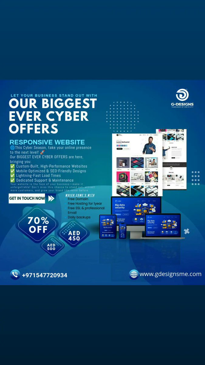gdesignsme's tweet image. 🌐 Unleash Your Business Potential with Stunning Web Design! 🌐

This Cyber Season, take your online presence to the next level! 🚀
Our BIGGEST EVER CYBER OFFERS are here, bringing you:
✅ Custom-Built, High-Performance Websites
✅ Mobile-Optimized 
#webdesignoffers
