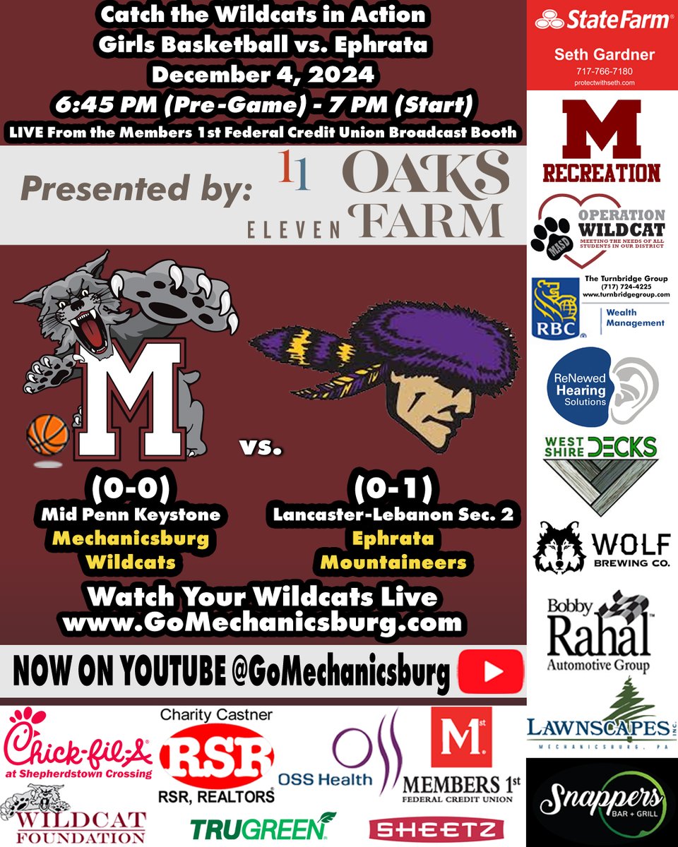 Michael Garland (@micmikemicmike) on Twitter photo And we're back! Our first winter sports broadcast of the season is tonight as the <a href="/GoMechanicsburg/">Wildcat Athletics</a> girls basketball team takes on <a href="/EphrataHighSS/">Mountaineer Maniacs</a>. On air around 645p with the tip about 15-20 minutes after that. youtube.com/live/uPPl5nZ08… And we're back! Our first winter sports broadcast of the season is tonight as the <a href="/GoMechanicsburg/">Wildcat Athletics</a> girls basketball team takes on <a href="/EphrataHighSS/">Mountaineer Maniacs</a>. On air around 645p with the tip about 15-20 minutes after that. youtube.com/live/uPPl5nZ08…