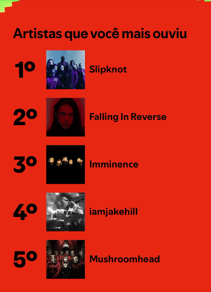 Slipknot a anos no meu top 1 do spotfy, acho que tecnicamente virou minha banda preferida.
