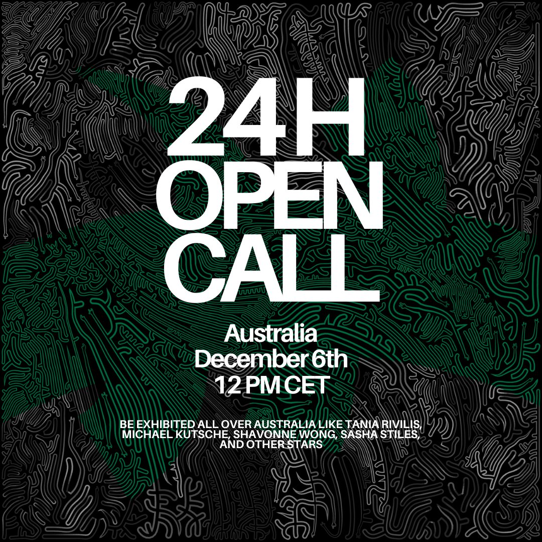 🇦🇺 JANUARY 24H OPEN CALL AUSTRALIA   

7 WINNERS will be exhibited All Over Australia during a week (value: $50 000/artist)
    
To Enter:   
🖼️Post your best Artwork 
🪪artcrush.gallery/?invitation=tr………  
🔁Retweet 
📍TAG 2 frens  

Artwork by our friends <a href="/Hackatao/">Hackatao ♛</a>