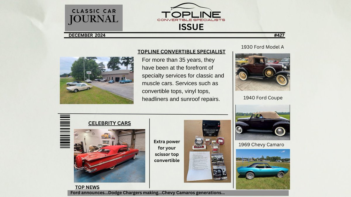 Convertiblepros's tweet photo. Topline Convertible Specialists have been meeting your classic and muscle car needs for convertible tops, vinyl tops, headliners, and sunroof repairs for over 35 years! https://t.co/aTHv1bSkB1