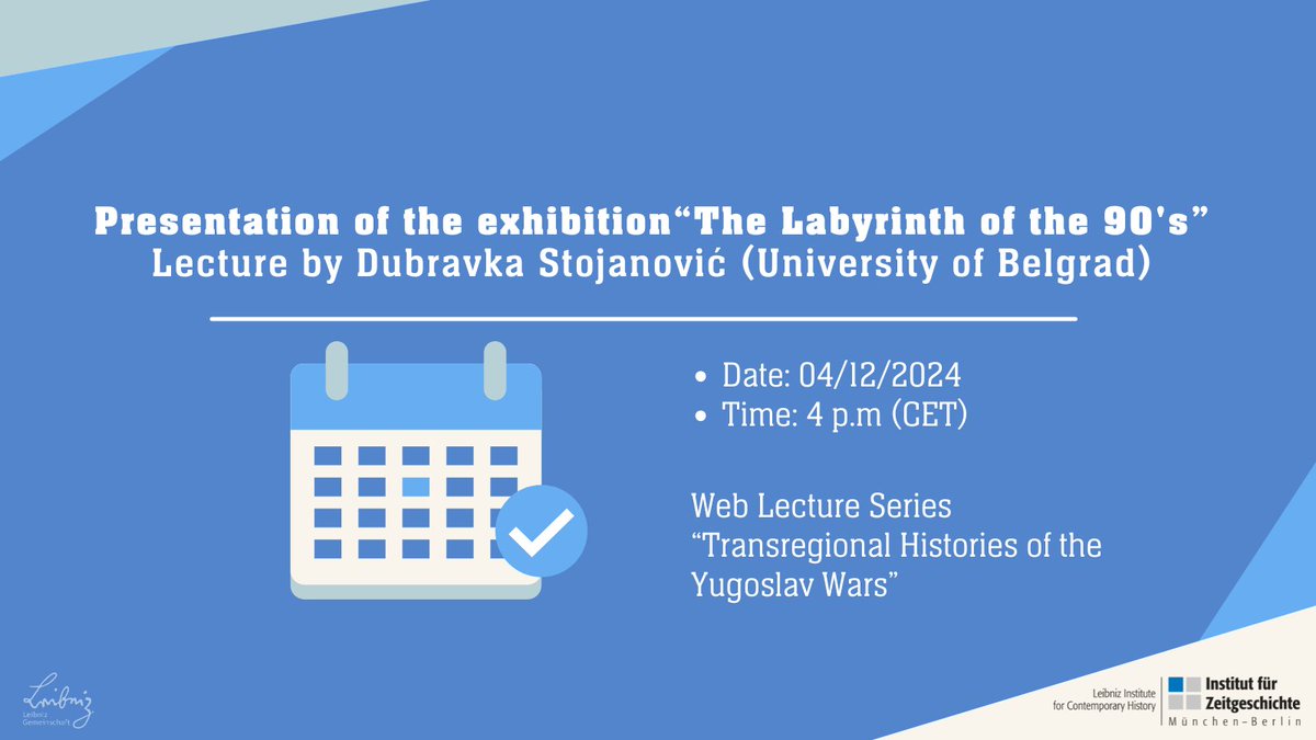 We would like to invite you to today's online lecture by Dubravka Stojanović. She is one of the authors of the exhibition "The Labyrinth of the 90's", which asks why the Yugoslav peoples entered the labyrinth of ethnic hatred and crimes: ifz-muenchen.de/veranstaltunge…