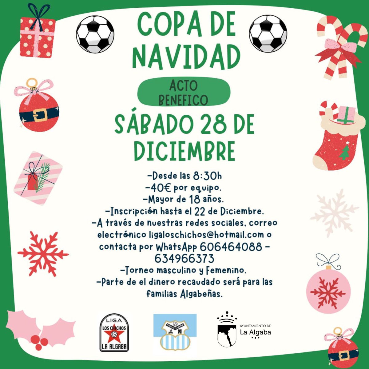 Vuelve la Copa Navidad, Sábado 28 de Diciembre. Haz tu equipo y colabora con las familias Algabeñas más necesitadas.