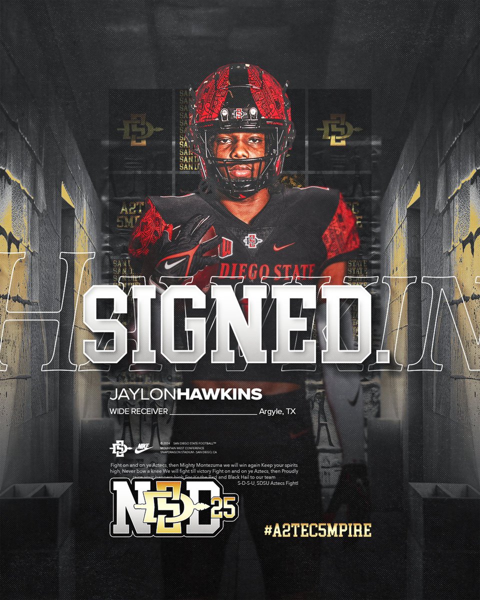 AztecFB's tweet photo. Welcome to The Mesa, @jaylon3hawkins!

🏠Argyle, Texas
🏈 Wide Receiver
🏫 Liberty Christian HS

#A2TEC5MPIRE x #NSD https://t.co/l94LPBA27B