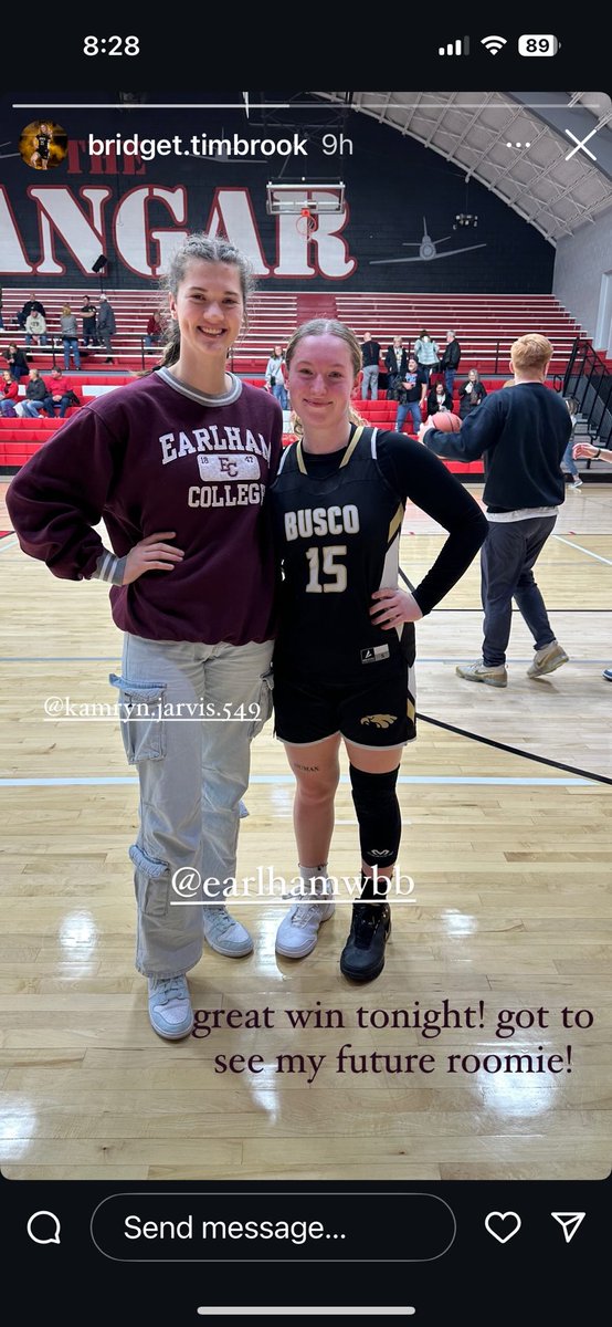 Loved to see my future roomie supporting me last night! <a href="/kamrynjarvis1/">Kamryn Jarvis</a> <a href="/EarlhamWBB/">Earlham WBB</a>