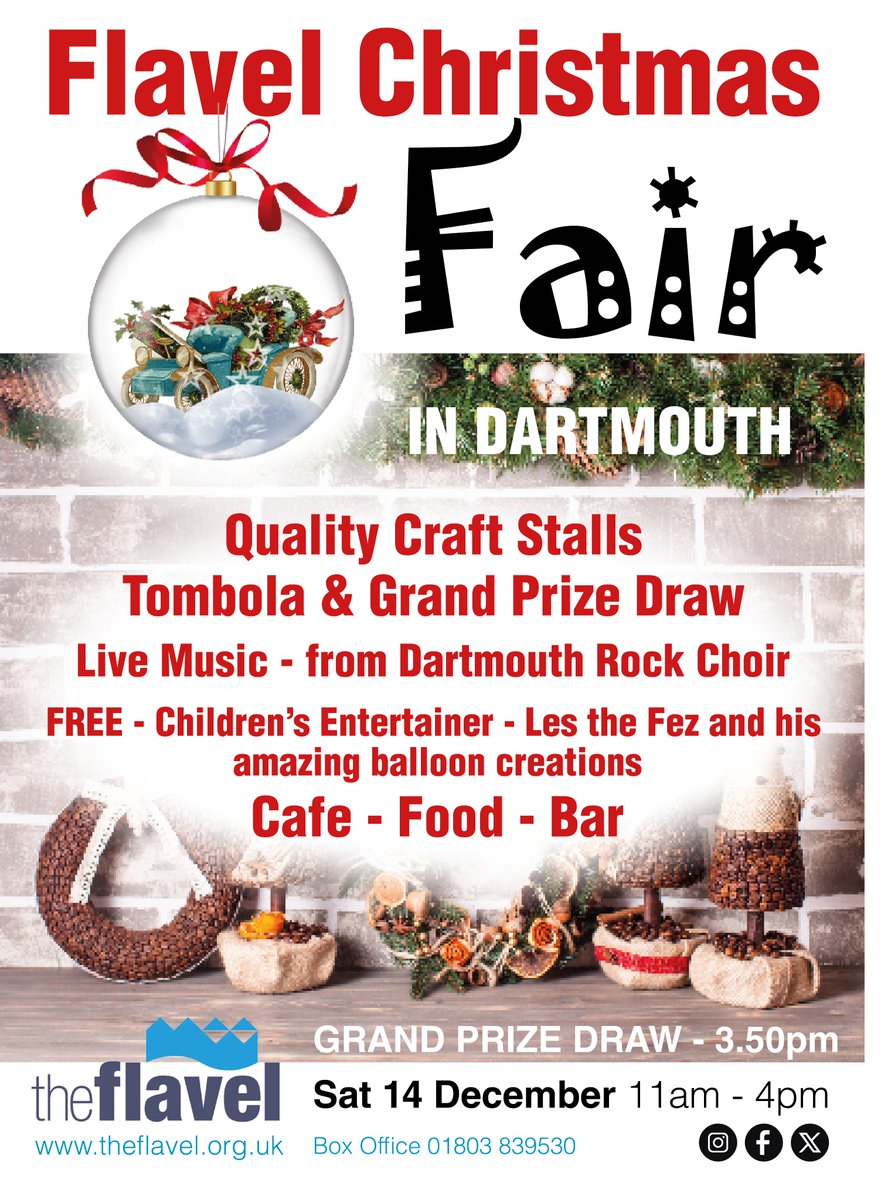 Dartmouth - Christmas Fair at the Flavel.

Saturday 14 December, 11am to 4pm

Craft stalls, local makers and artisans. 

theflavel.org.uk/TheFlavel.dll/…